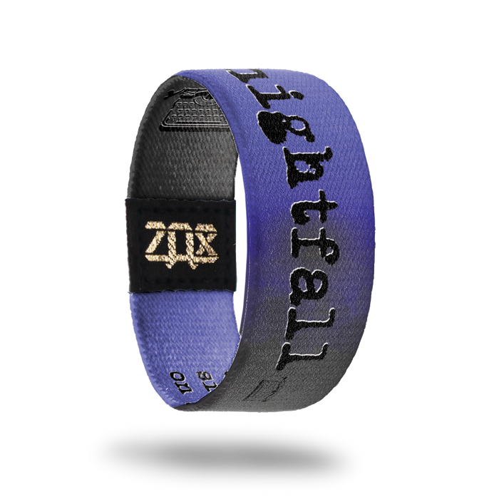 Inside design for Nightfall. A gradient background that moves across the design from light purple, dark purple, to light grey. In the center is Nightfall in black text
