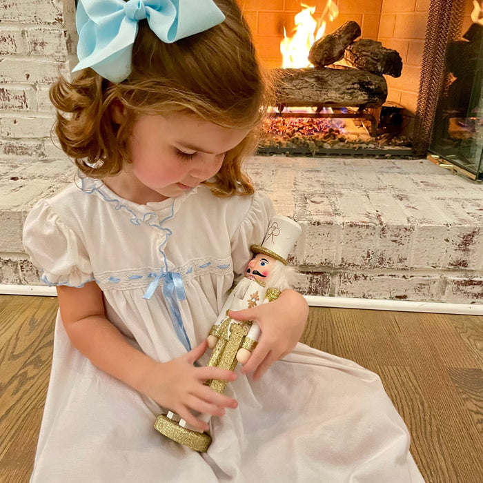 Nutcracker Ballet Dress in Soft Knit Cotton with Blue Ribbon