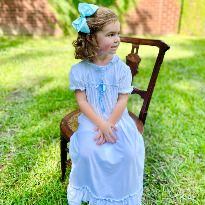 Nutcracker Ballet Dress in Soft Knit Cotton with Blue Ribbon