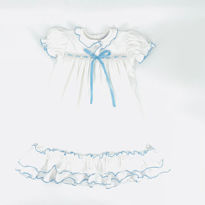 Nutcracker Ballet Dress in Soft Knit Cotton with Blue Ribbon