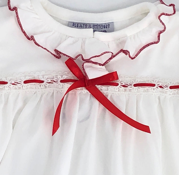 Nutcracker Ballet Dress in Soft Knit Cotton with Red Ribbon