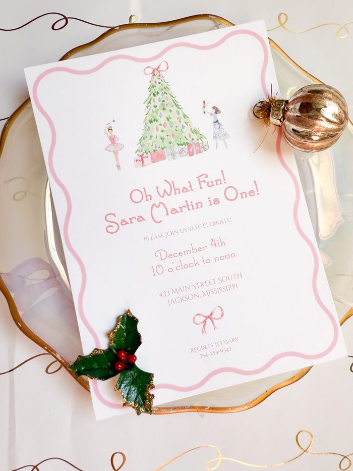 Oh What Fun! Nutcracker Suite Christmas Tree Birthday Invite