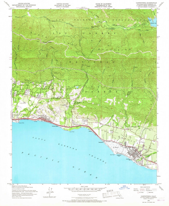 Old Map of Carpinteria, California by USGS, 1952 – Summerland, Santa Barbara Coast & Rincon Point
