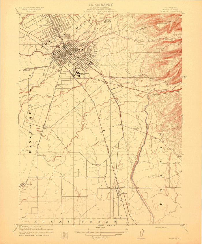 Old Map of Chico, California by USGS, 1912 – Durham, Feather River & Aguas Frias