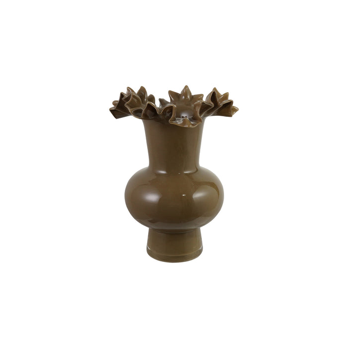 Olive Opaque Ruffled Vase