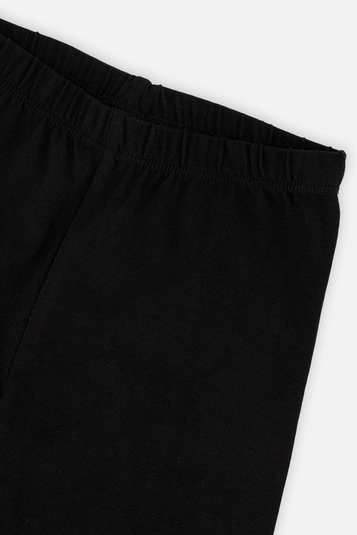 Deux par Deux girls black organic cotton leggings with heart knee patches, alternate view