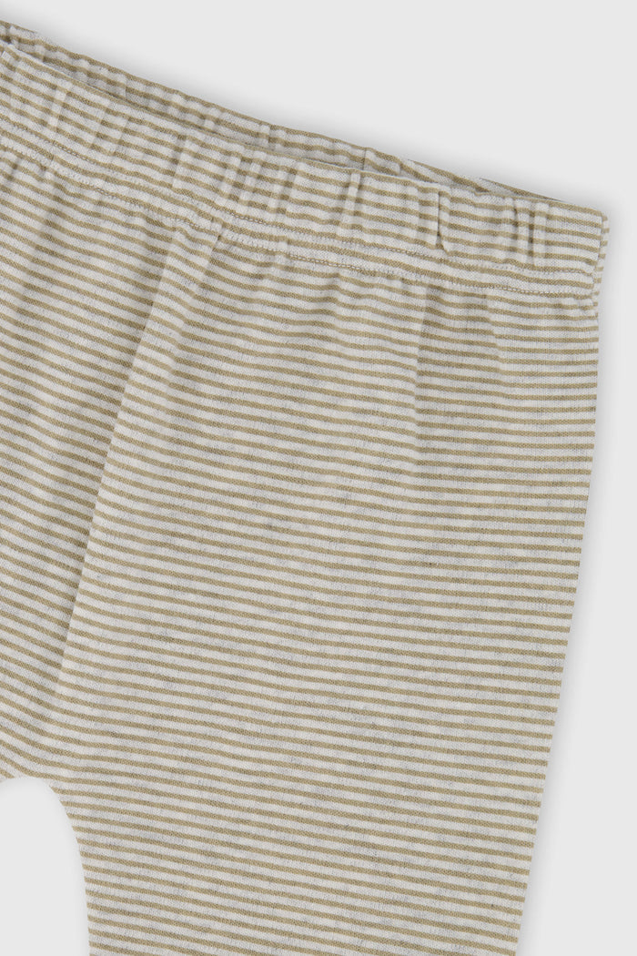 Close-up detail of the Deux par Deux top and pants set in brown and off-white stripes, view 6