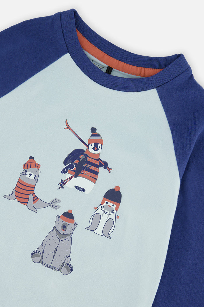 Deux par Deux boys Nordic Buddies tee and pant set, very pale turquoise, alternate view