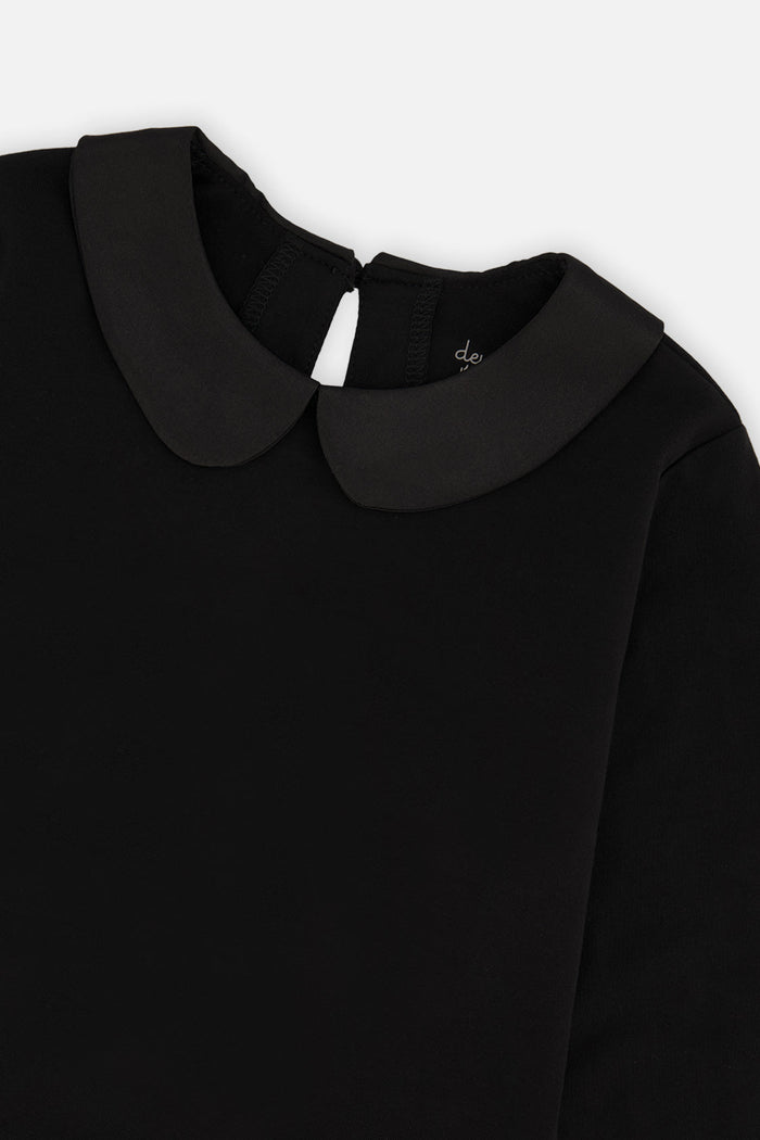 Deux par Deux black organic cotton Peter Pan collar tee for girls, additional view