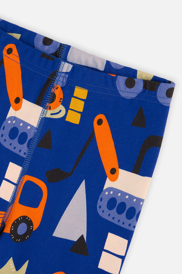 Another close-up detail of the Deux par Deux blue truck print organic cotton pajama set