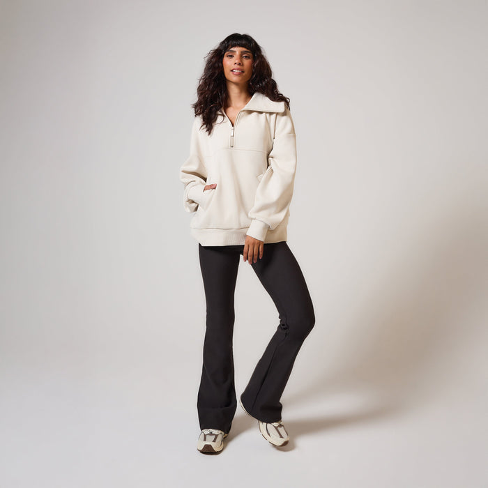 Organic Oversized 1/4 Zip Sweatshirt - Ecru