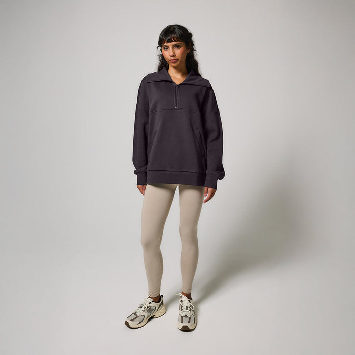 Organic Oversized 1/4 Zip Sweatshirt - Shadow Grey