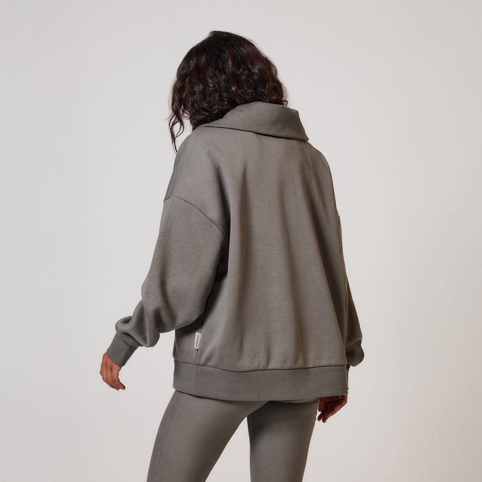 Organic Oversized 1/4 Zip Sweatshirt - Slate Green