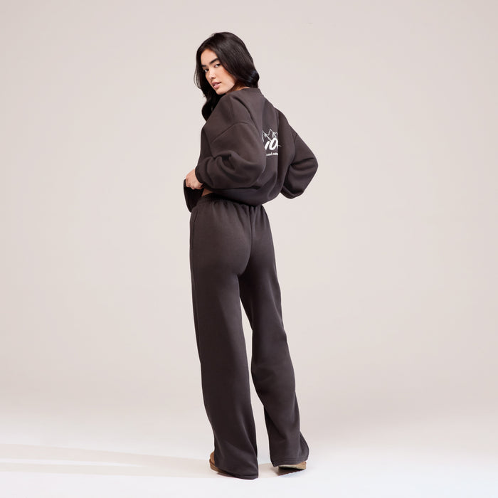 Organic Wide Leg Jogger - Black Coffee