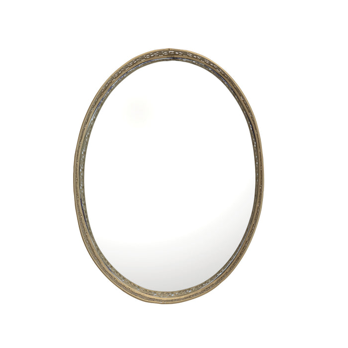 Oval Gold Metal Filigree Footed Tray w/ Mirror