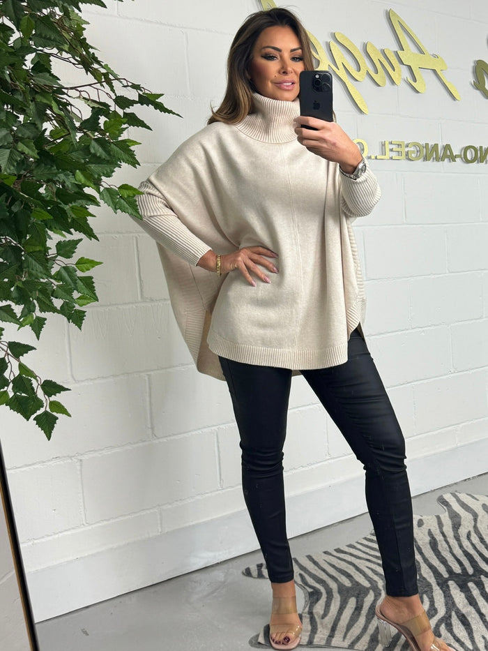 Oversize Roll Neck Curved Hem Jumper (3 Colours)