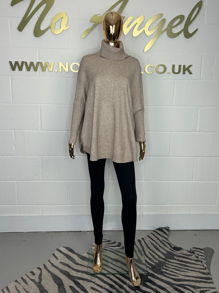 Oversize Roll Neck Curved Hem Jumper (3 Colours)