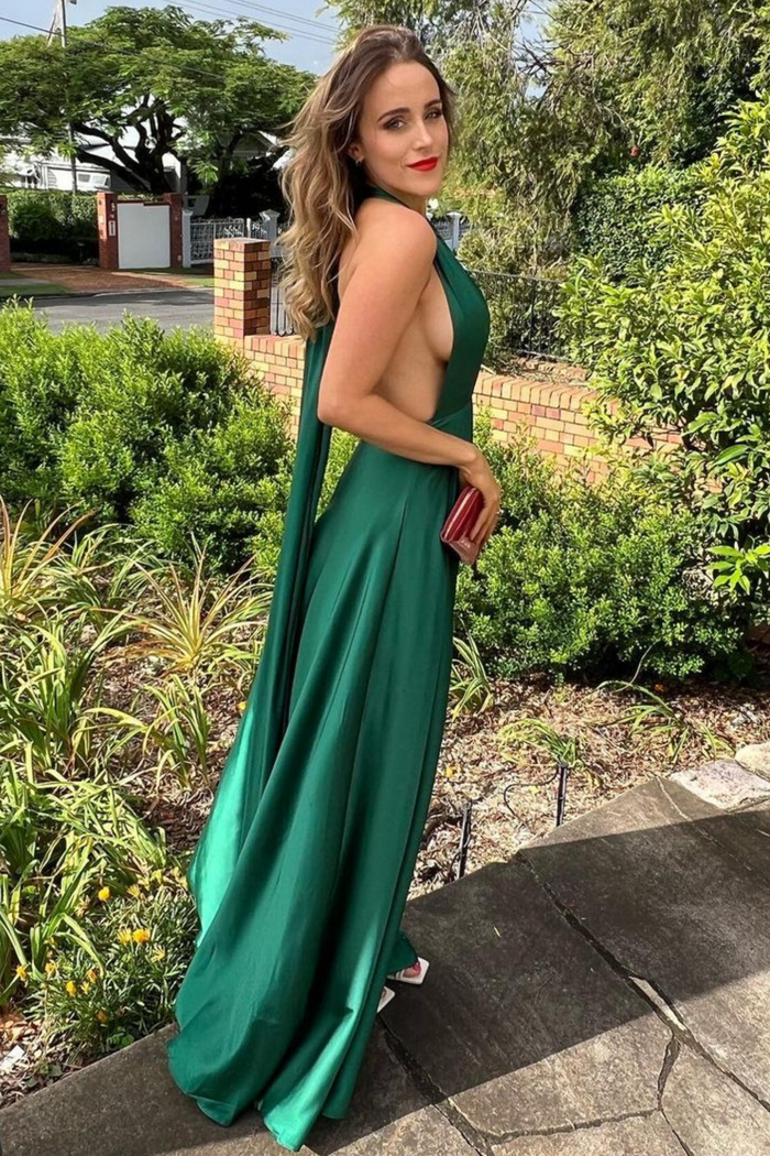 Pandora Multiway Gown - Green Satin - Runway Goddess