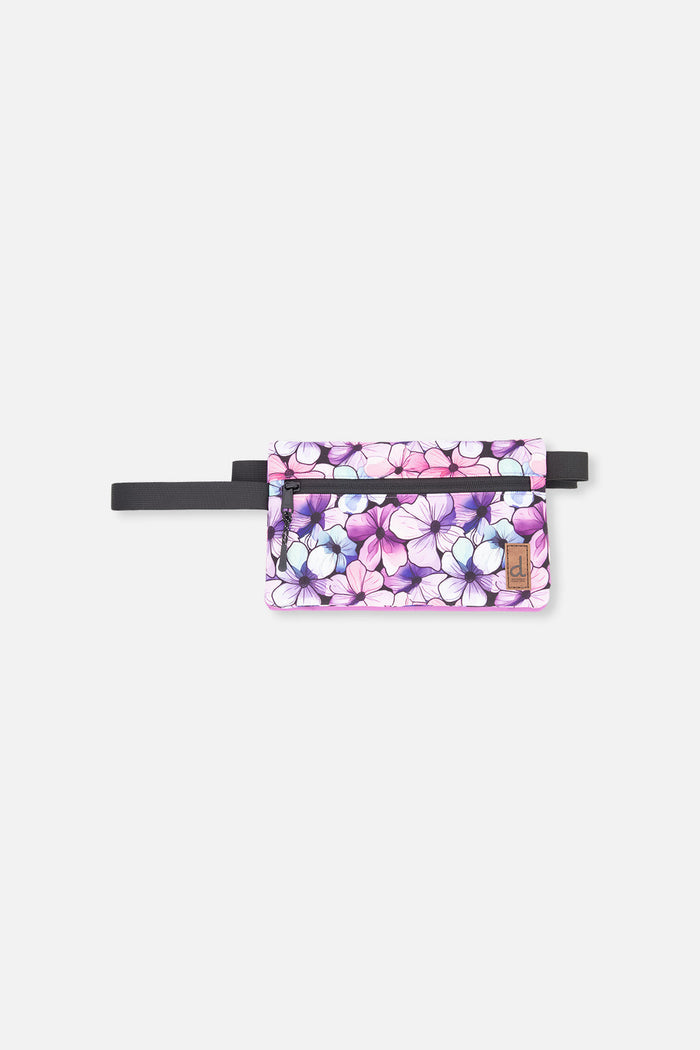 Deux par Deux kids pencil case in black floral print, front view