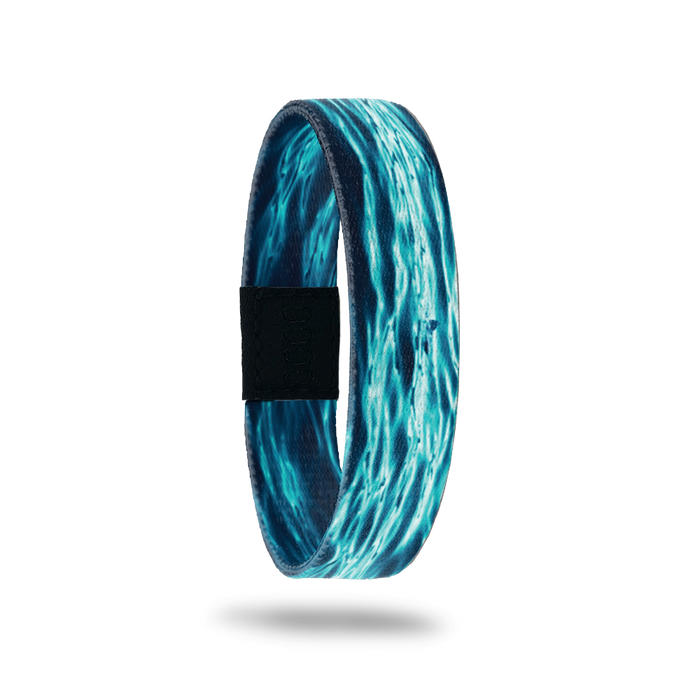 Wristband single with navy base and bright blue/white water reflections. The inside is the same design and reads Persistence.