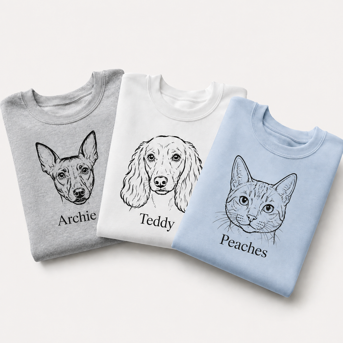 burgundy sweatshirt with embroidered pet portrait custom gift example