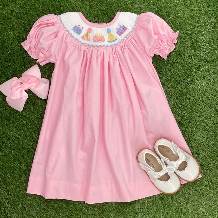 Pink Birthday Smocked Bishop Dress
