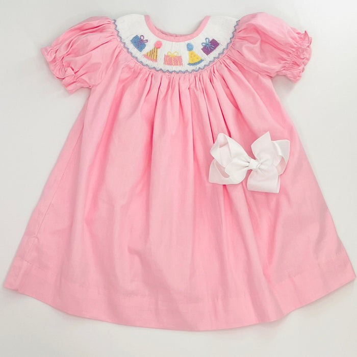 Pink Birthday Smocked Bishop Dress