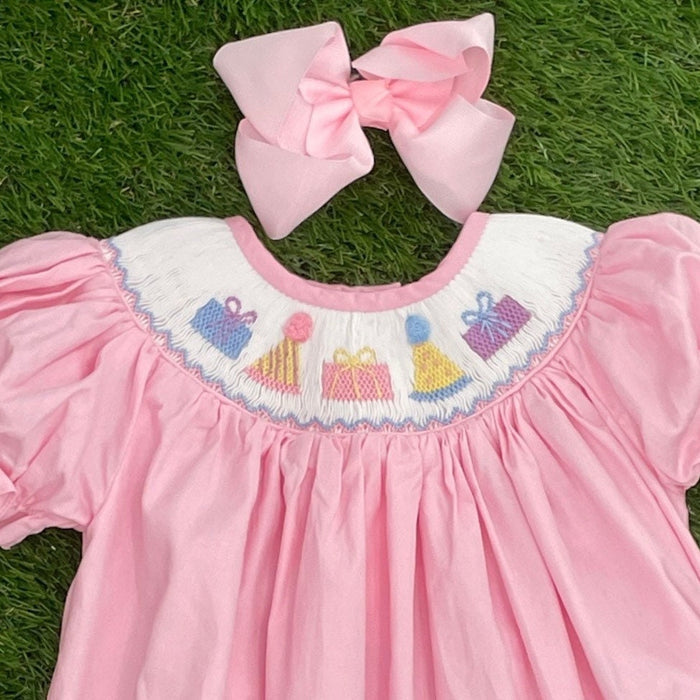 Pink Birthday Smocked Bishop Dress
