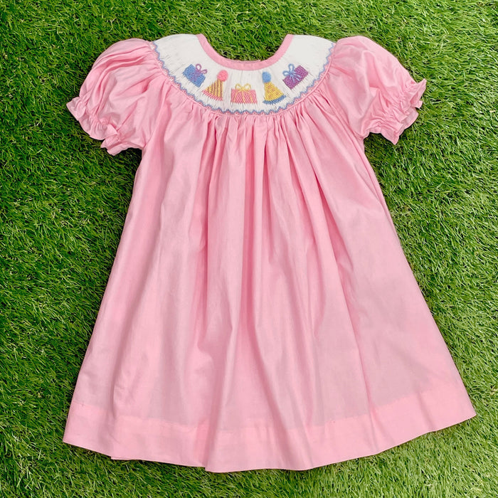 Pink Birthday Smocked Bishop Dress