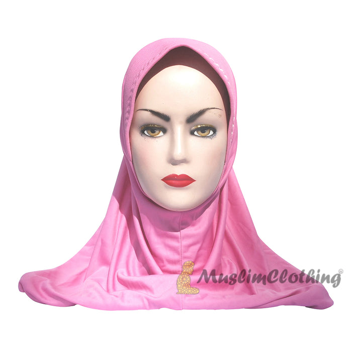 Pink Comfortable Pull-On Easy Shoulder Length Instant Hijab jilbab Polyester Hijabi Scarf Khimar
