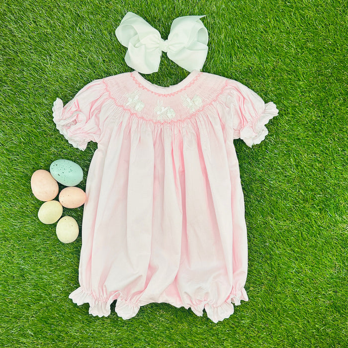 Pink Easter Bunny Smocked Romper