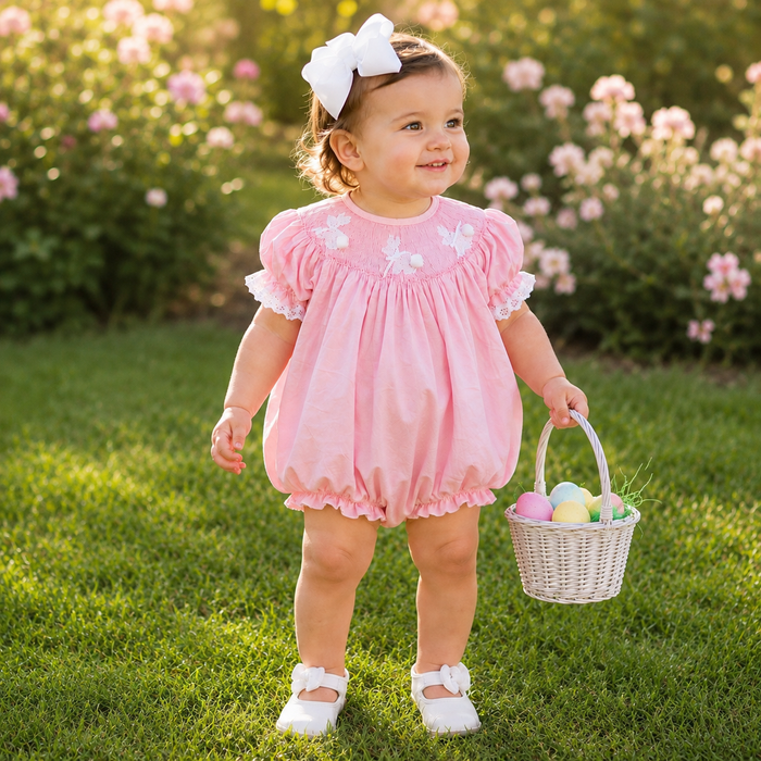 Pink Easter Bunny Smocked Romper