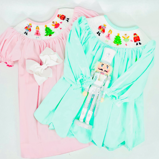Pink Nutcracker Christmas Smocked Dress