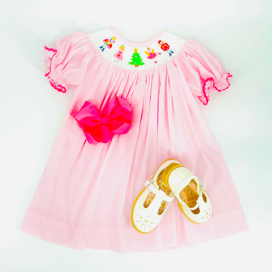 Pink Nutcracker Christmas Smocked Dress