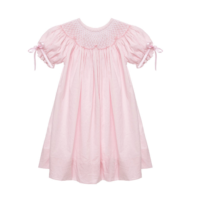 pink smocked heirloom girls dress