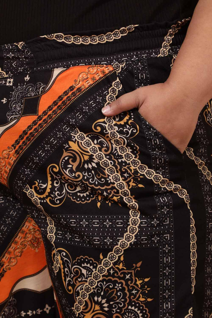 Plus Size Black Baroque Printed Coord Set