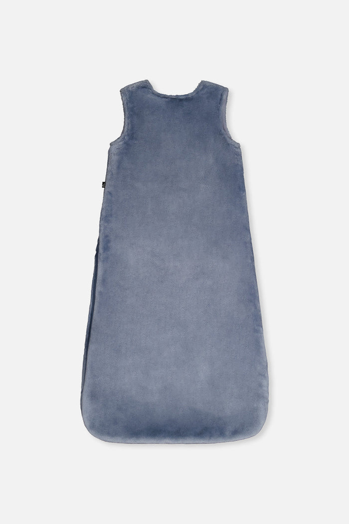 Deux par Deux plush baby sleep sack in sky blue with car embroidery, product view 2
