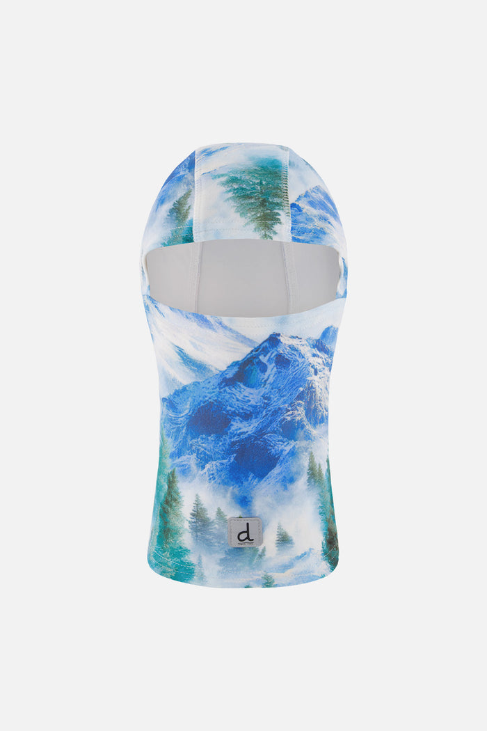 Deux par Deux boys' polar fleece balaclava in blue mountain print – front view