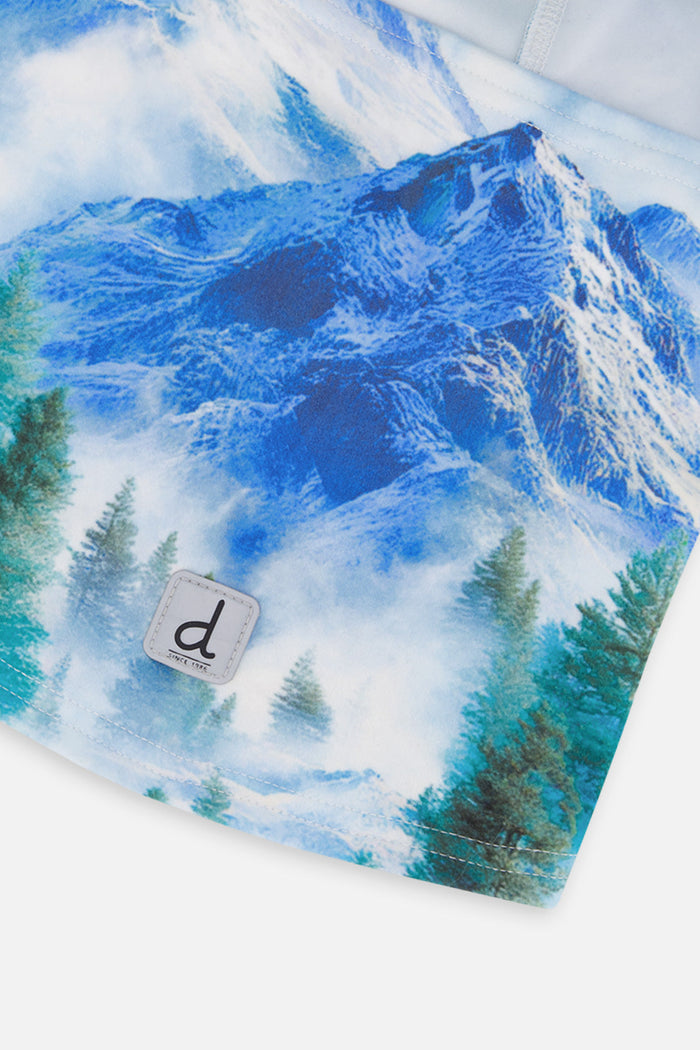 Deux par Deux boys' polar fleece balaclava in blue mountain print – alternate view