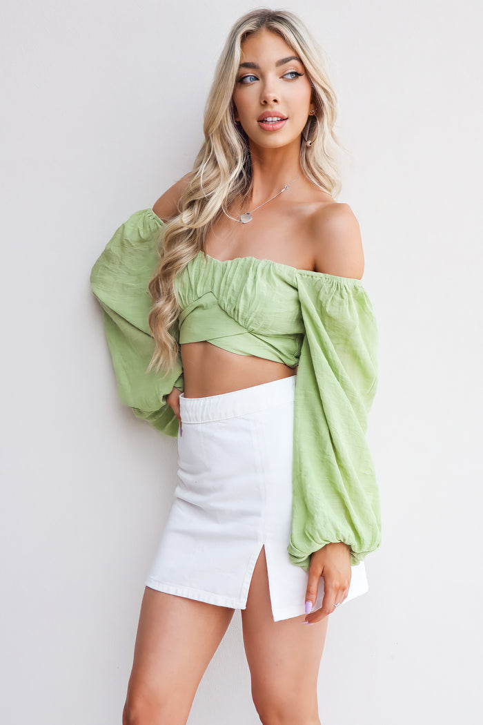 Quinn Denim Skirt - White - Runway Goddess