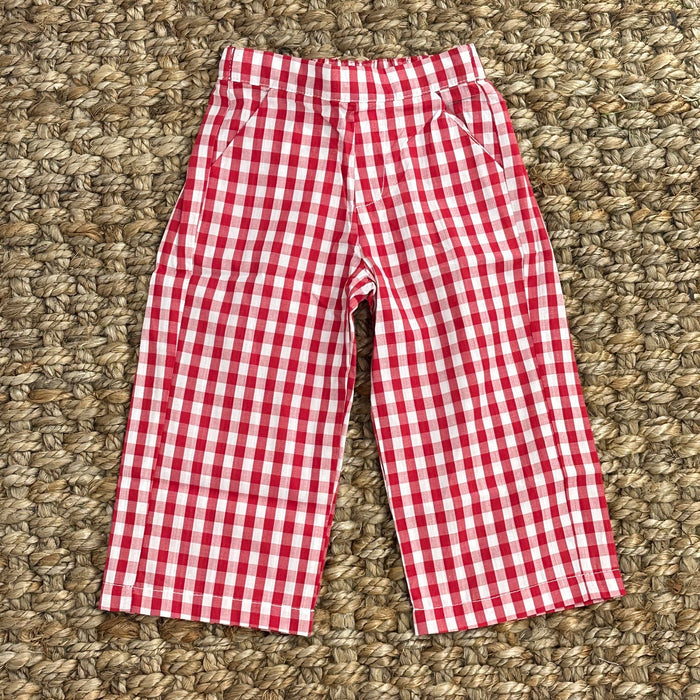 Red Gingham Boys Pants with Pockets