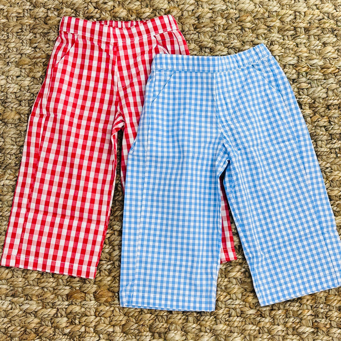 Red Gingham Boys Pants with Pockets