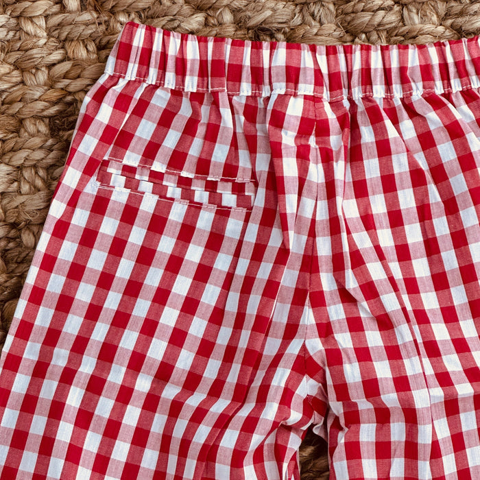 Red Gingham Boys Pants with Pockets