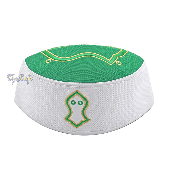 Rigid Green Golden Embroidered Sandal Kufi Crown