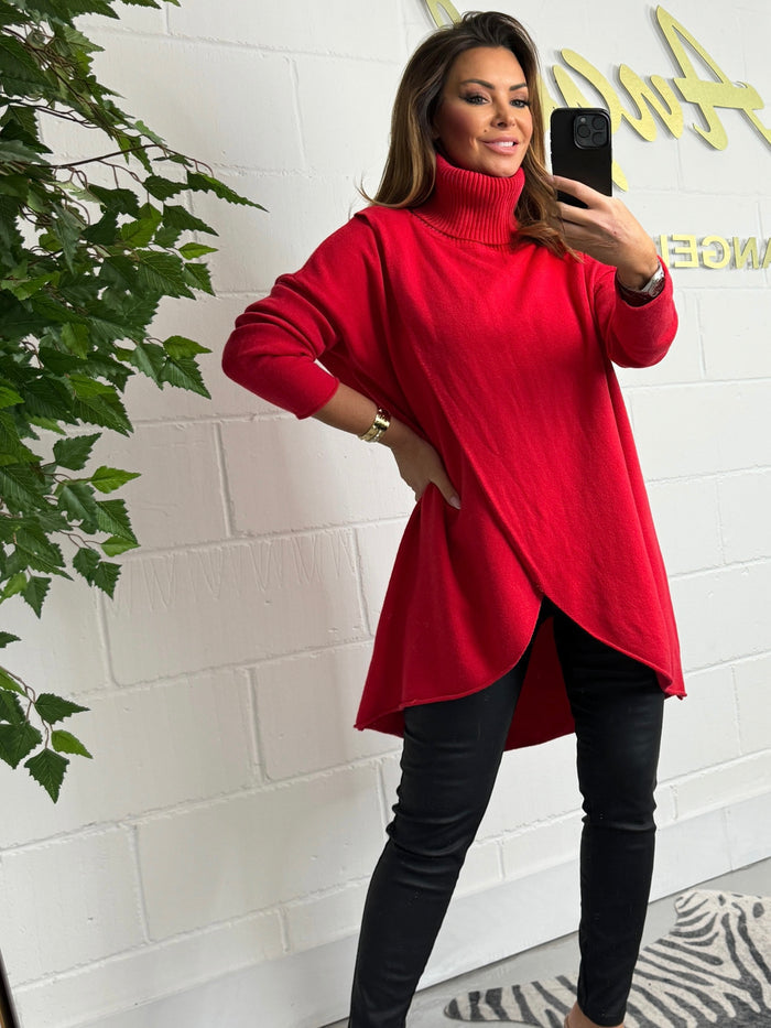 Roll Neck Soft Knit Crossover Jumper (7 Colours)