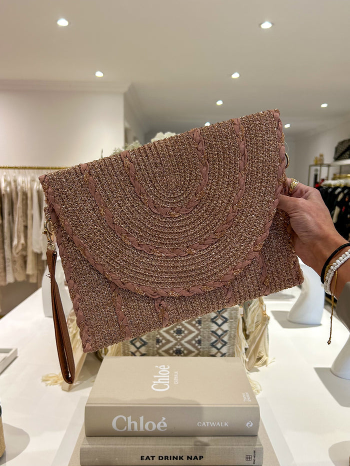 Rose Gold Woven Clutch Bag