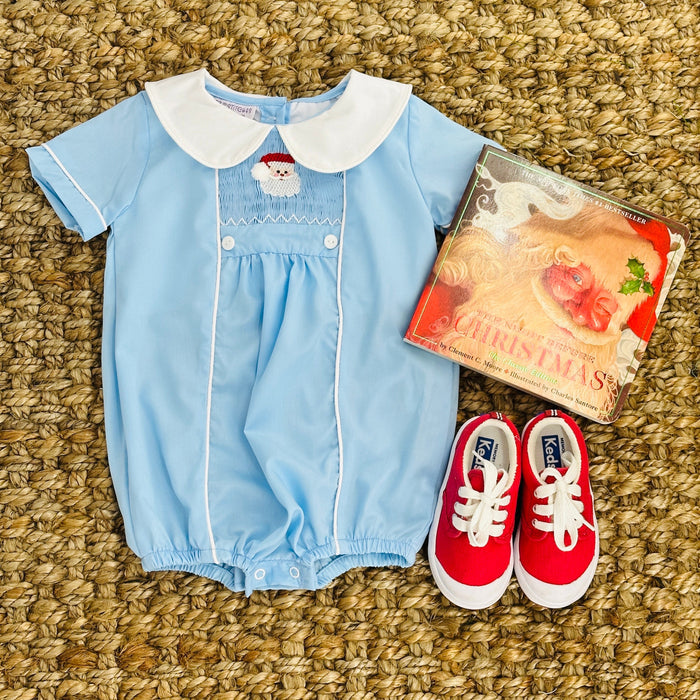 Santa Smocked Boy's Bubble in Blue