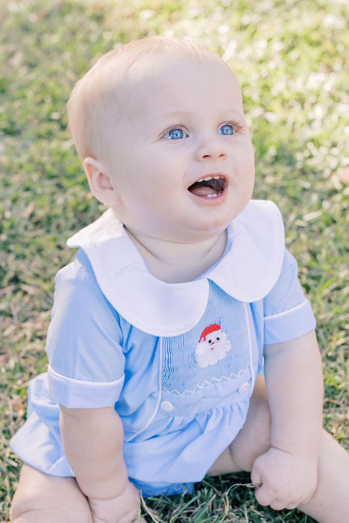 Santa Smocked Boy's Bubble in Blue
