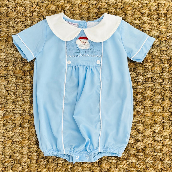 Santa Smocked Boy's Bubble in Blue