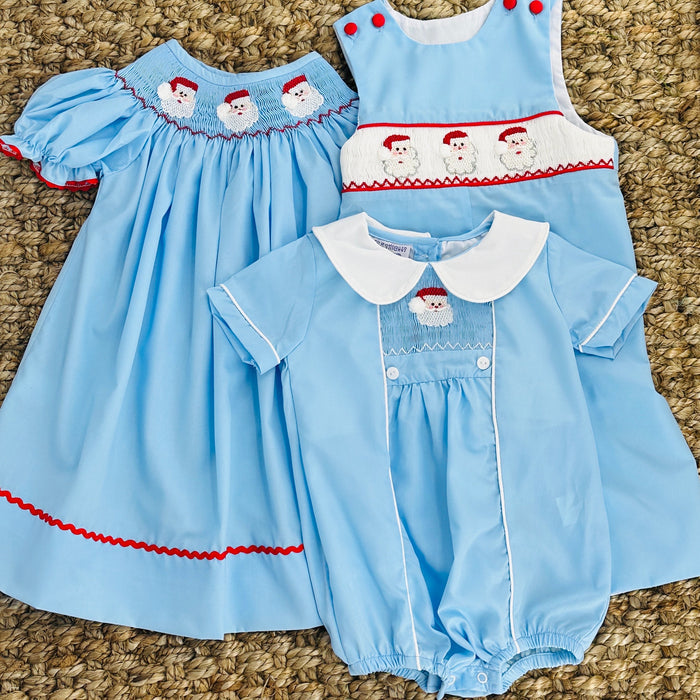 Santa Smocked Boy's Bubble in Blue